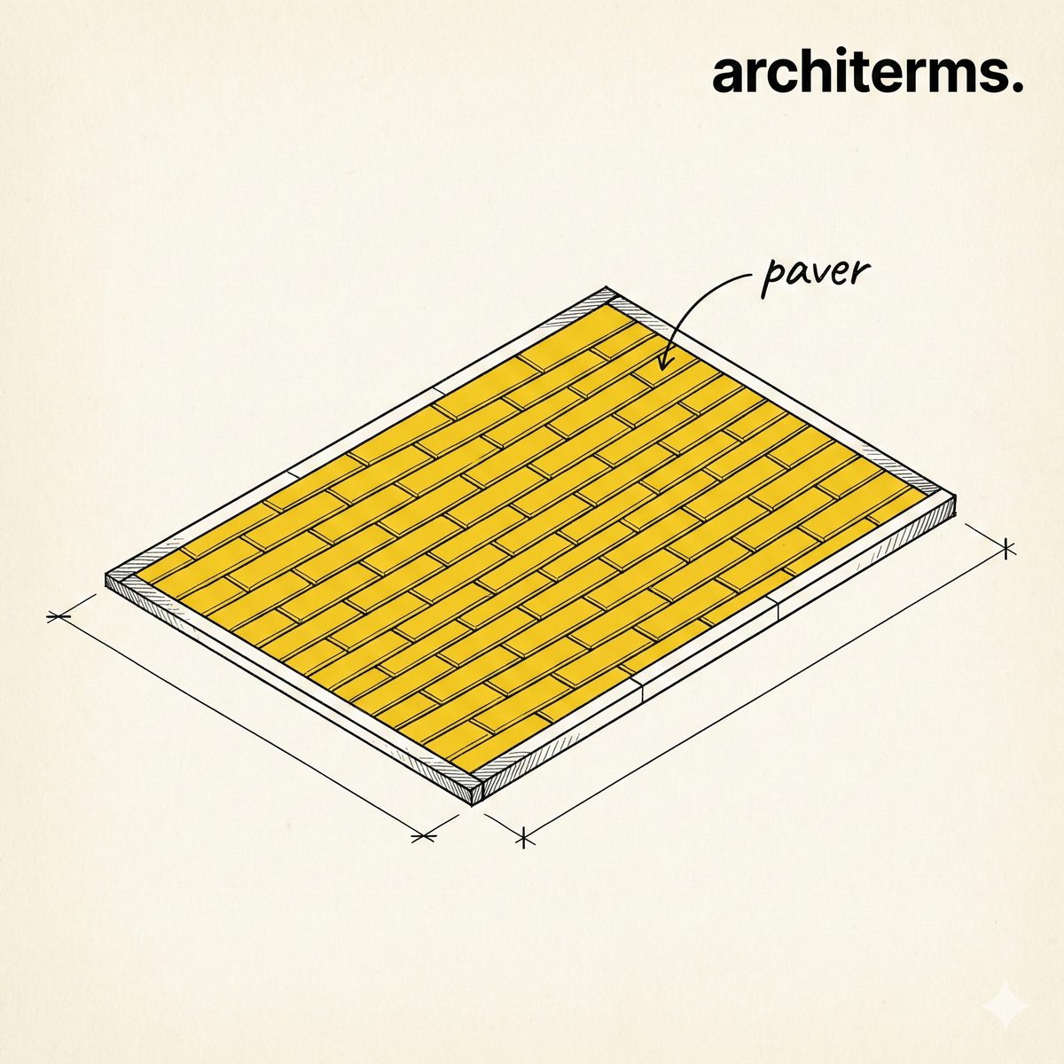 Paver illustration showing individual paving units laid in a pattern on a sand bed to form a durable, removable outdoor surface